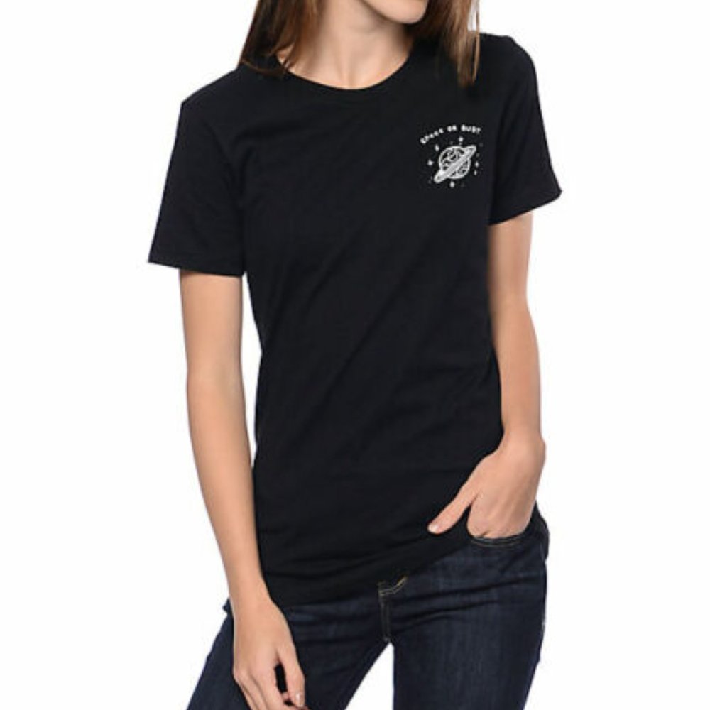 A-Lab Womens Space Or Bust Boyfriend Black T-Shirt New